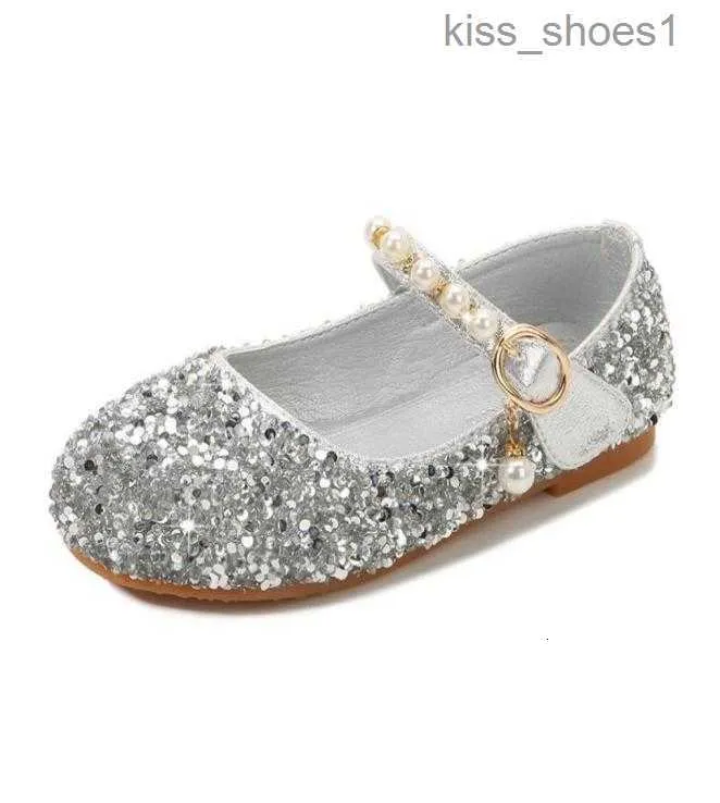 Flat Shoes Girls School Party Birthday Pary Wedding Glitter Bling Crystal For Kids Children Leather Pearls Beading4205294