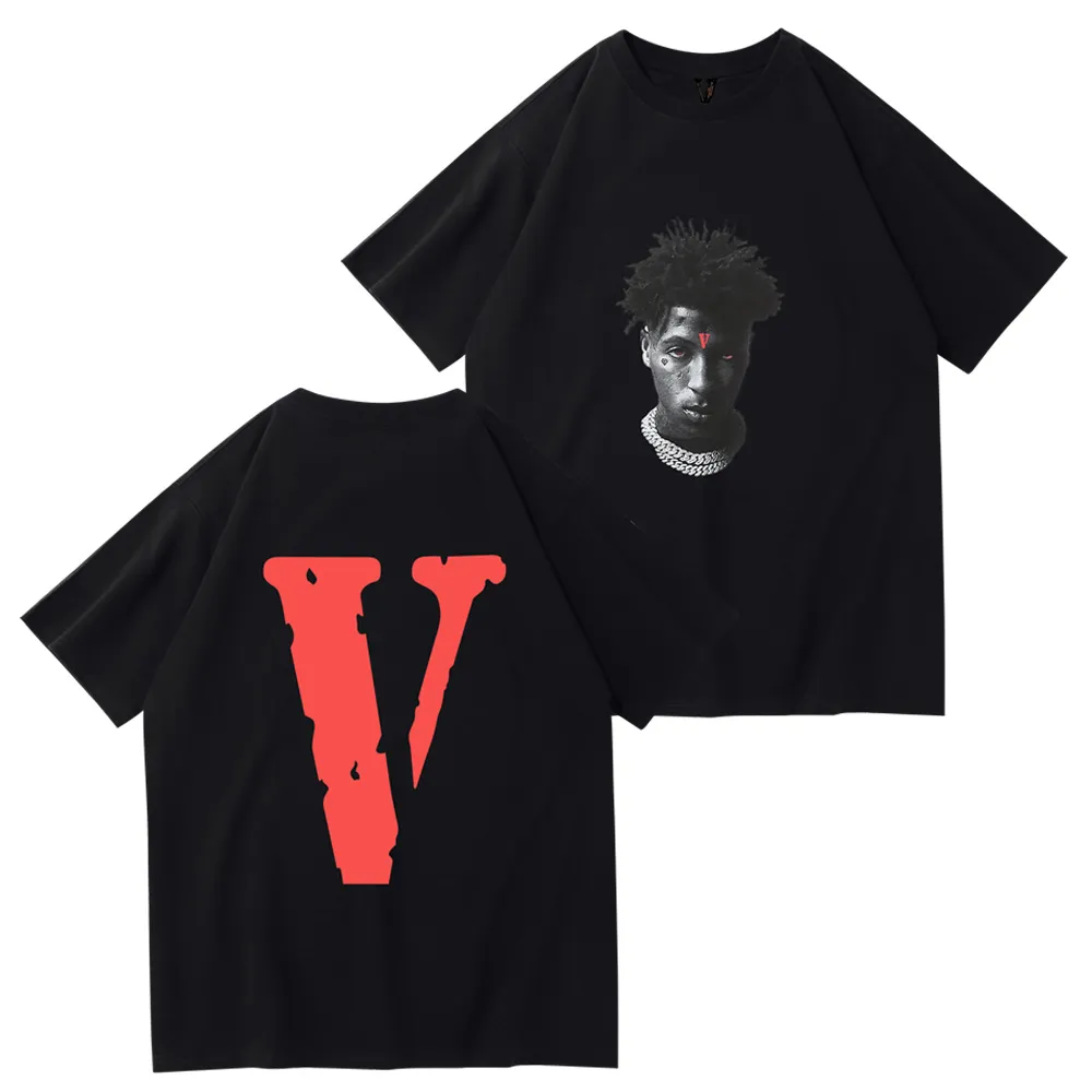 VLONE Design original T-shirts pour hommes VLONE logo Dessin animé d'été sans col à manches courtes Lettre Lâche Hauts polyvalents T-shirts noir blanc rouge VL107
