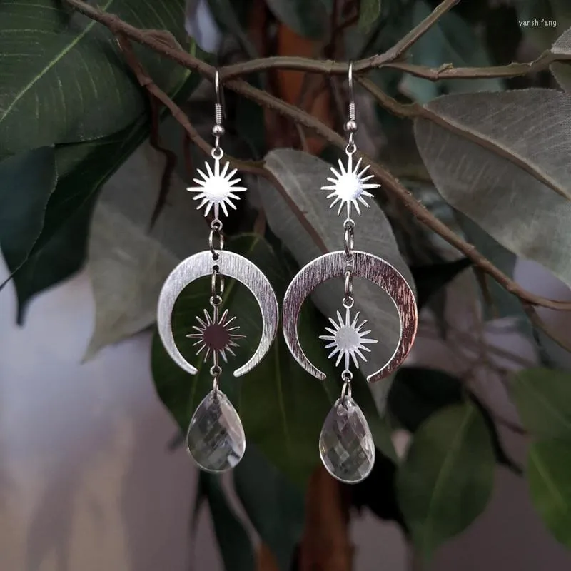 Orecchini pendenti Sole e luna alla moda Fascino da donna Vintage Crescent Crystal Long Bohemian Style Celestial Jewelry