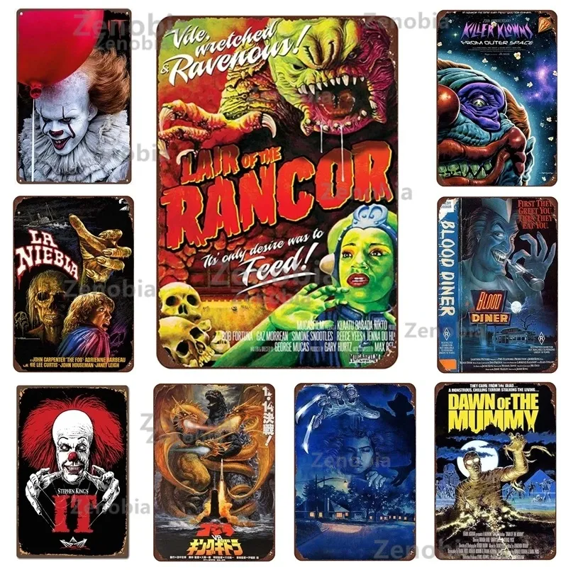 Retro Halloween Metal Painting Sign Horror Movie Theme Shabby Metal Painting Tin Signs Wall Art Man Cave Film Theater Club Home Decoration 30X20cm W03