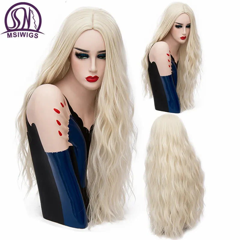 Perruques Synthétiques MSIWIGS 70CM Long Rose Ondulé Cosplay Naturel Femmes Blonde Perruque 29 Couleurs Cheveux Résistant À La Chaleur 230314