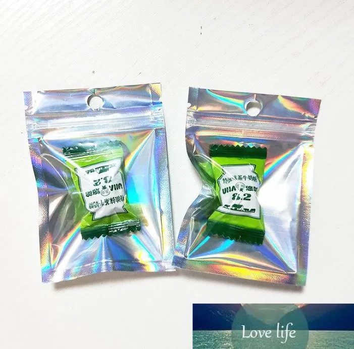 7x10cm 100ps Small Gift Hologram Packaging Plastic Bags with Hanger Hole Flat Bottom Zip Lock Sealing Packing Bags wholesale