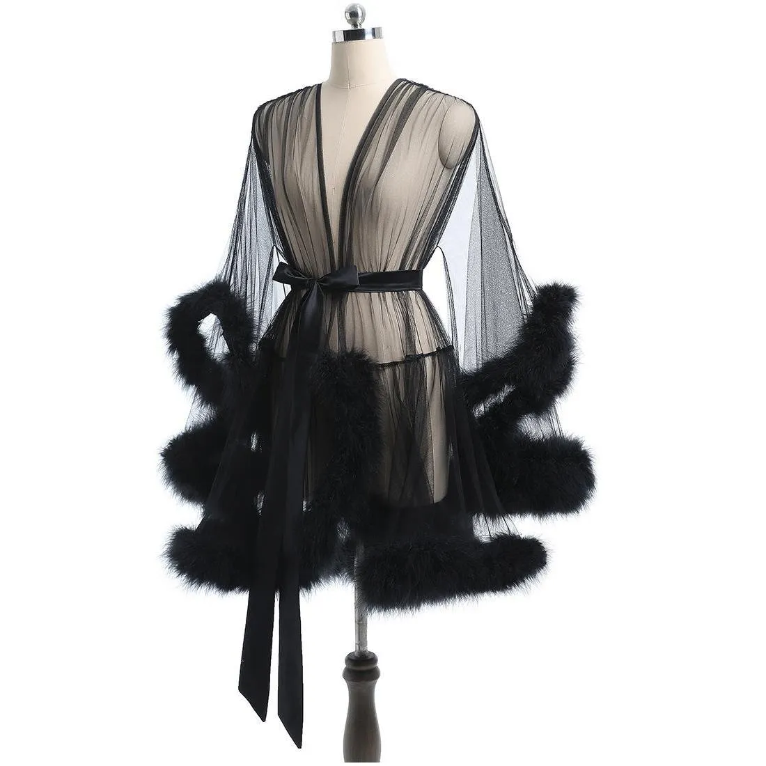 Sous-vêtements Vêtements de nuit Robe courte en plumes Robe de chambre Boudoir de mariée Sheer Tle Illusion Costume d'anniversaire Livraison directe Dhpqx