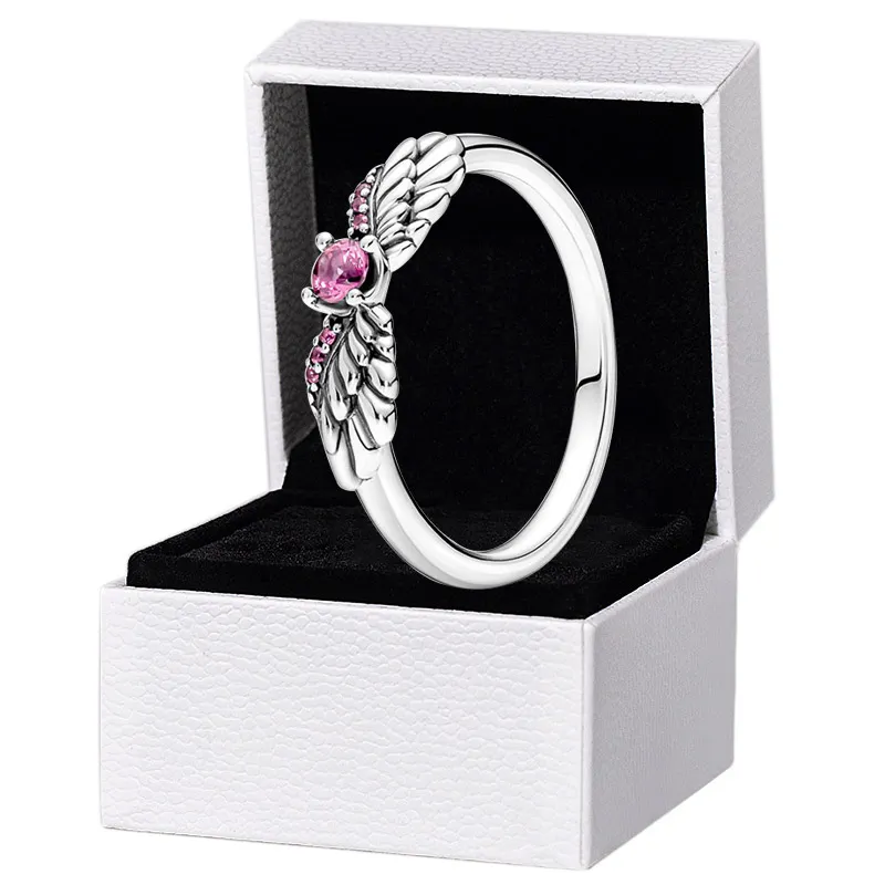 Pink Flying Rings Authentic 925 Sterling Silver Pink CZ Diamond Wings Ring - Sparkling ...