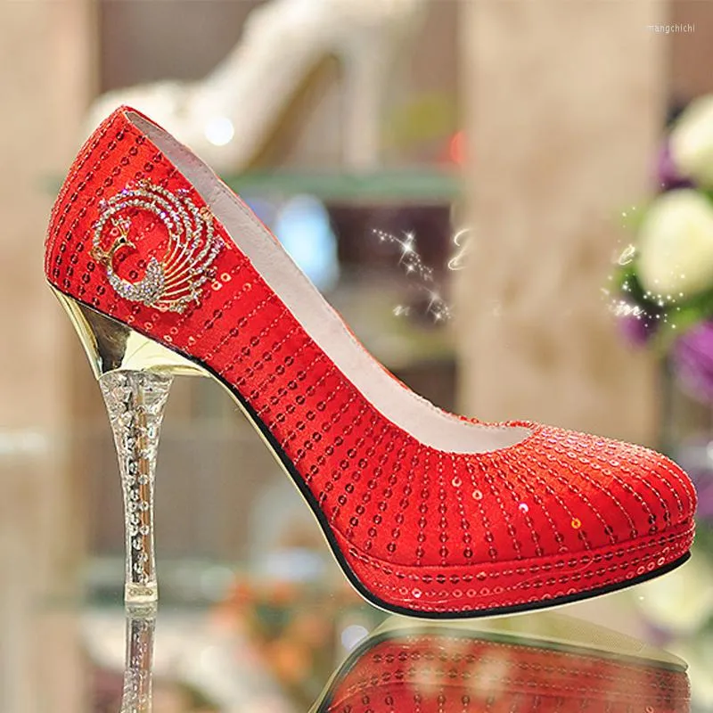 Chaussures habillées Soirée nuptiale Robes de demoiselle d'honneur noires Glitter Crystal Heel Prom Red High Wedding