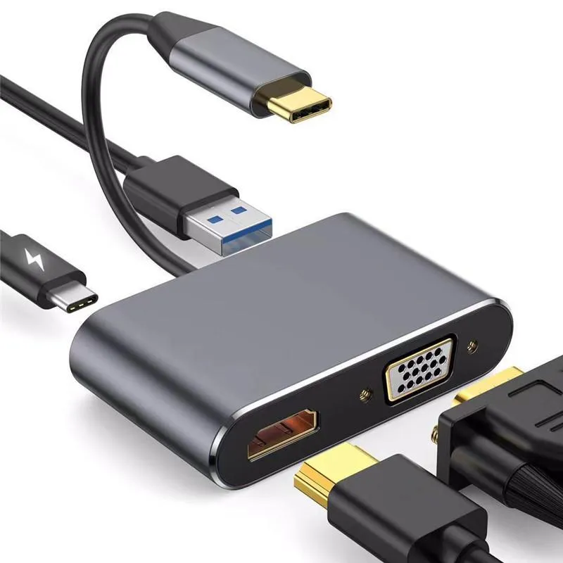 USB-C till HDTV VGA USB3.0 Typ C PD 4 i 1 Adapter Hög hastighet 4K 60Hz Upplösningsstöd för MacBook-surfplatta