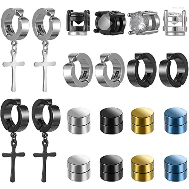 10 Pairs Magnetic Stud Earrings Stainless Steel Non Piercing Cross Dangle  Hoop Earrings Unisex Clip on CZ Magnet Earring Set