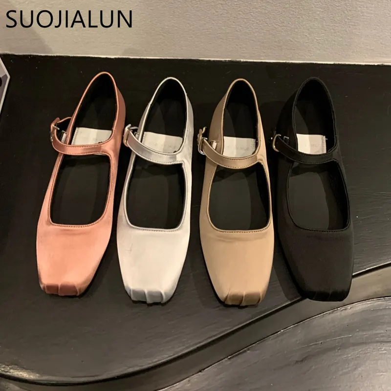 Gai Dress Suojialun Spring Women Fashion Silk Square Toe grunt Ladies Ballet Soft Casual Flat Mary Jane Shoes 230314