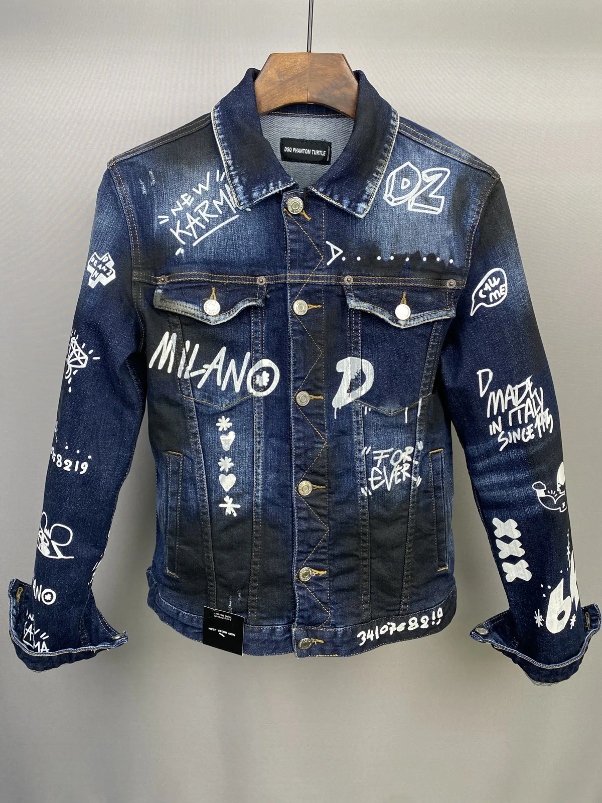 DSQ PHANTOM TURTLE Denim Jacket men coat Blue Casual cotton Turn-down Collar Long Sleeve Denim Bomber jackets for man 98380