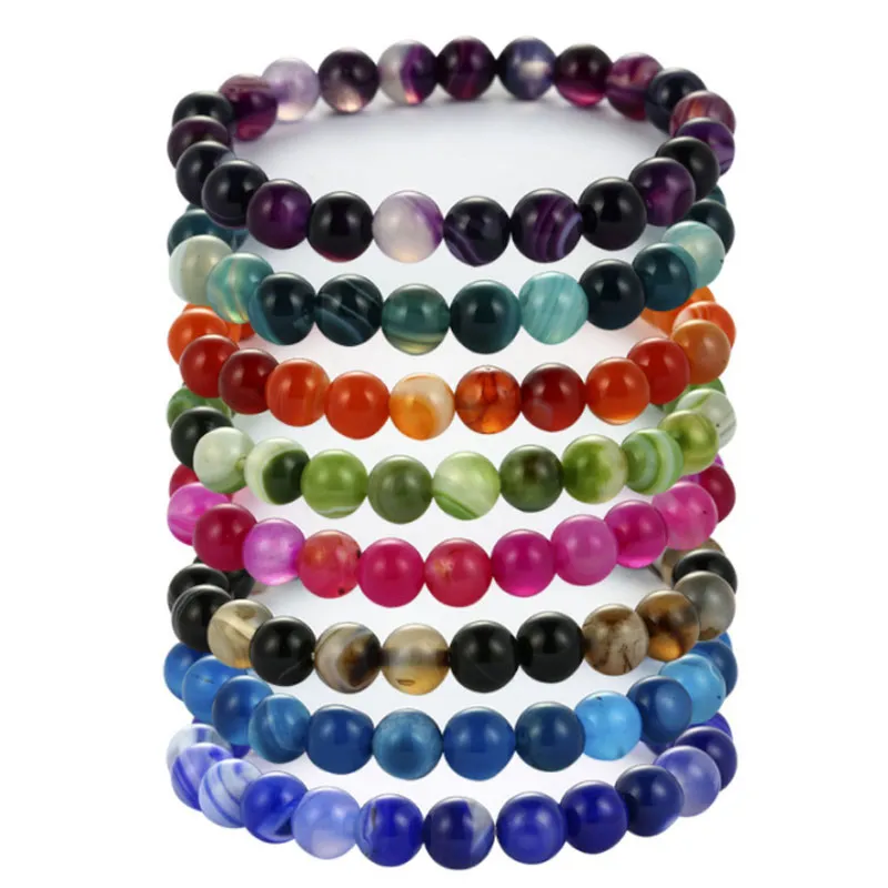 8 mm natuursteen handgemaakte kralen strengen bedelarmbanden voor vrouwen mannen moeder elastische armband yoga sieraden