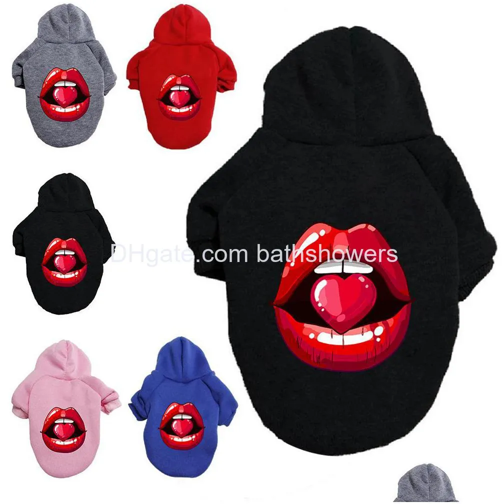 Vêtements pour chiens Sweat à capuche doux et chaud Designer Impression Red Lip Love Pour Petits Moyens Grands Chiens Labrador Français Bldog Caniche Chihuahua Golde Dhvz2