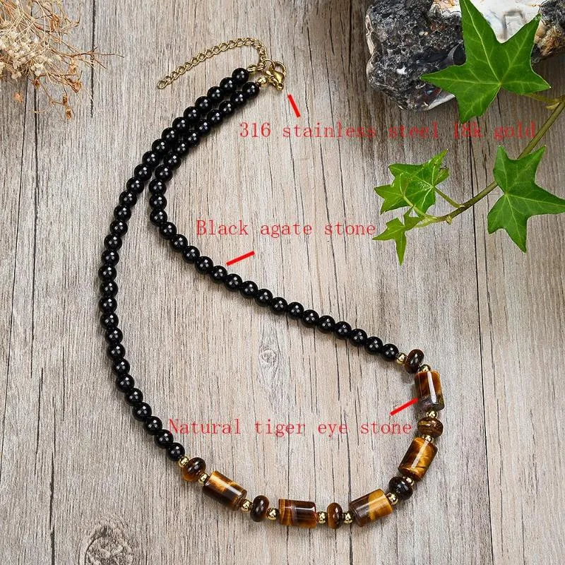 Chains Fashion Natural Rock Lava Stone Tiger's Eye Beaded Necklace Men Punk Yoga Trend Ladies Design