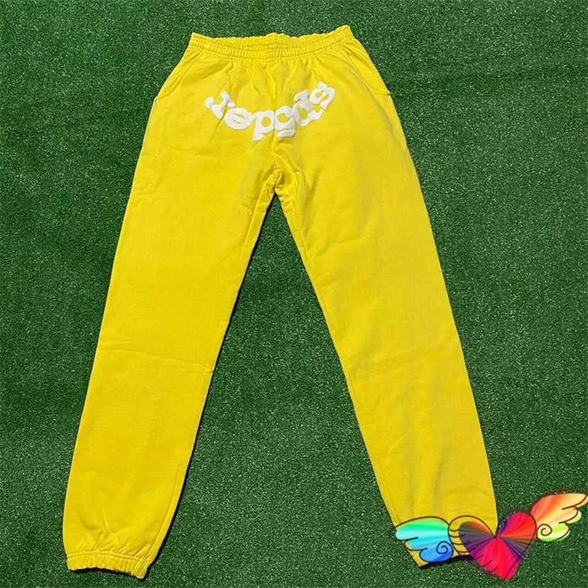 Calça masculina amarelo jovem aranha pólvora de moletom homens gônicos sp5der calça 555555 anjo joggers Terry Logo Creampers de cordão 14eh