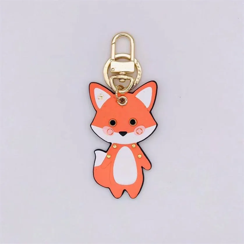 Designer Keychain Leather Pendant Fox Cartoon Car Chain Charm Brown Flower Trinka Gifts Tillbehör med Box232C