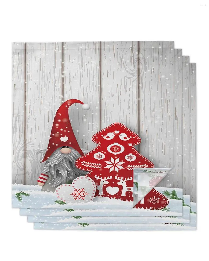 Serviette de table Gnome de Noël Grain de bois neige 4/6/8 pièces tissu décor dîner serviette pour cuisine assiettes tapis décoration de fête de mariage