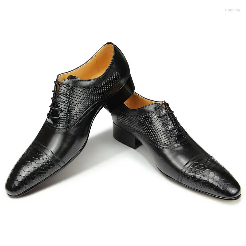 Chaussures habillées homme fête de mariage style classique Oxfords Serpentine pointu Sapatos Sociais cuir à lacets de haute qualité chaussure noire