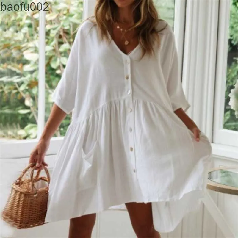 Casual Kleider 2023 Bohemian Casual Sommer Strand Kleid Weiße Tunika Frauen Beachwear Cover-ups Plus Größe Sexy Pareo Kleid Sarong plage N771 W0315