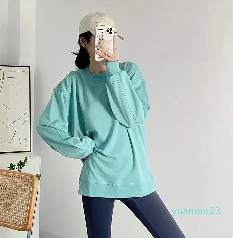 LL Women's Yoga Outfit Sweater أعلى صالة رياضية فضفاضة غير رسمية طاقم كبير من القمصان الرياضية الرياضية.