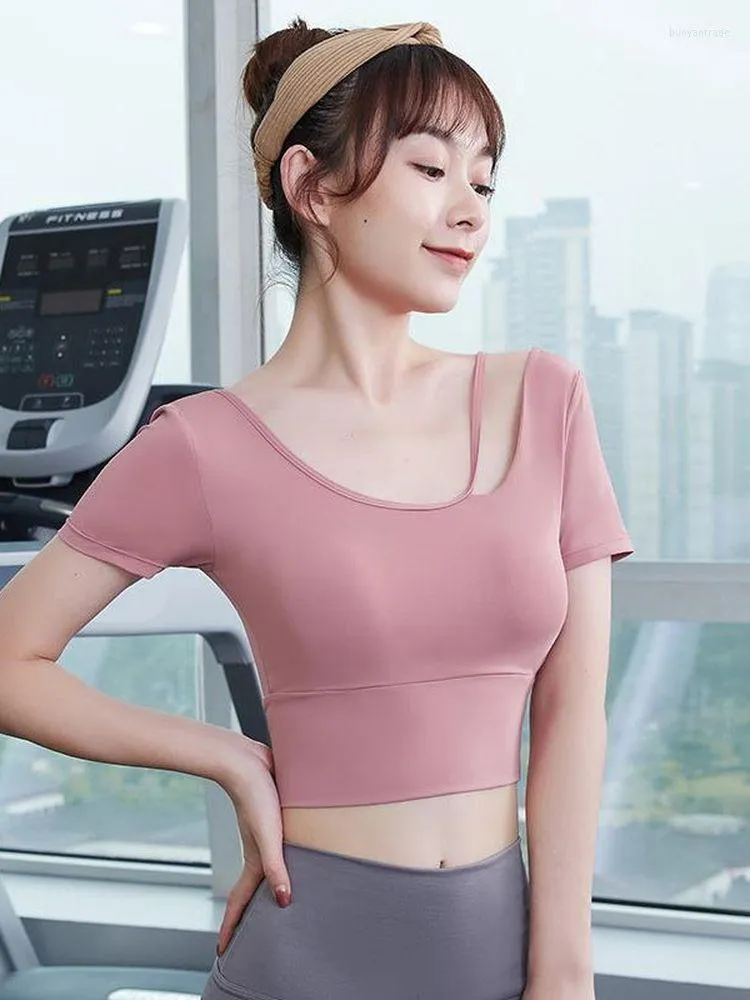 Active Shirts Women's T-shirt For Workout Yoga Clothes Top Female Sexy Tight-fitting Slimming Fitness Clothing Chest Pad Running Sports