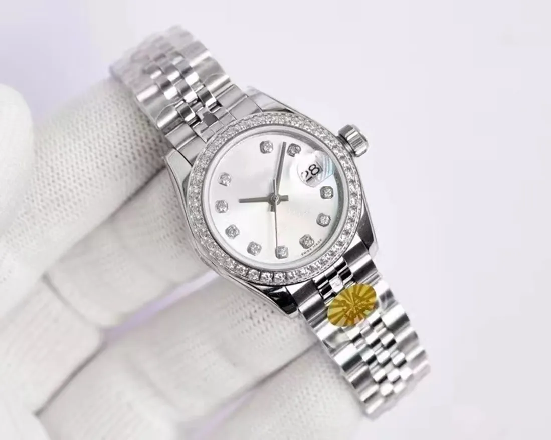 Com caixa de vendedores quentes, mulheres assistem ao tamanho da senhora 26mm Date Girl Sapphire Glass Wristwatch 2813 Movimento Movimento Automático Relógios Mecânicos 98