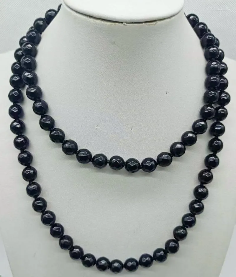 Chains Fine 10mm Faceted Black Agate Round Beads Necklace 36 Inch Women's Jewelry