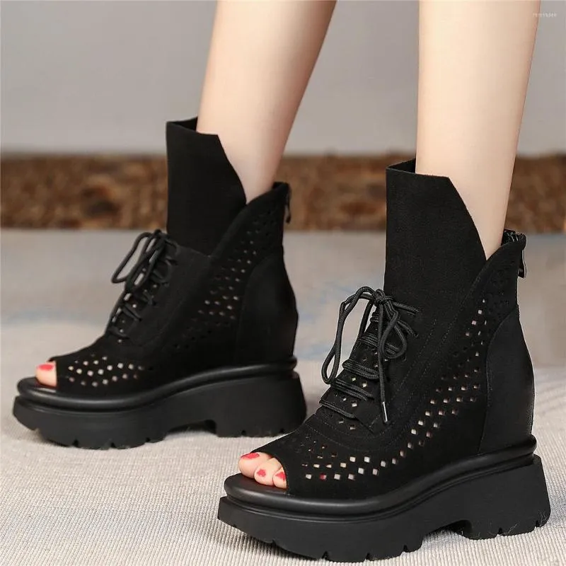 Dress Shoes 2023 Fashion Sneakers Women Lace Up Genuine Leather Wedges High Heel Gladiator Sandals Female Summer Platform Pumps Casual