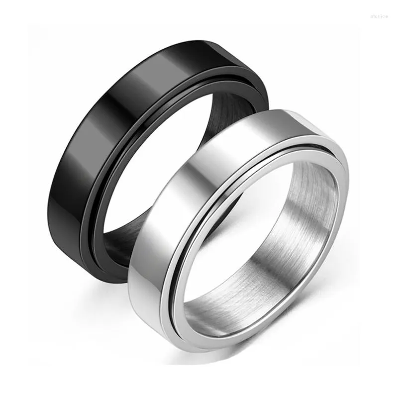 Fedi nuziali Meetvii Anello base girevole da 6 mm per donna Uomo Acciaio inossidabile nero Casual Uomo Anel Elegante Punk Spinner Alliance Gioielli