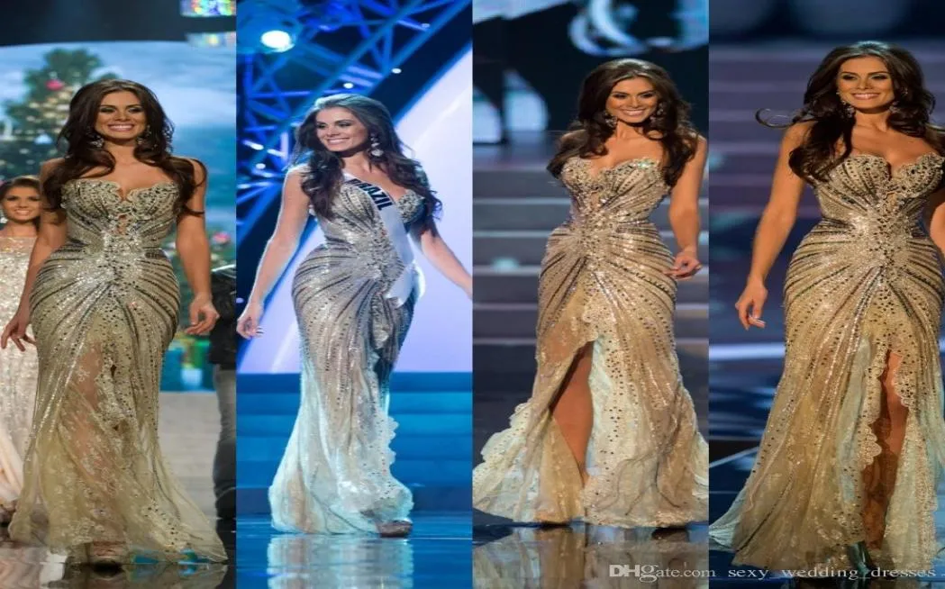 Vestido Miss Universo Zuhair Murad Aperian Aperian Dresses Mermaid Gold Side Slit Crystal Beded Beded Donged Donger Celebrity Dr5957983