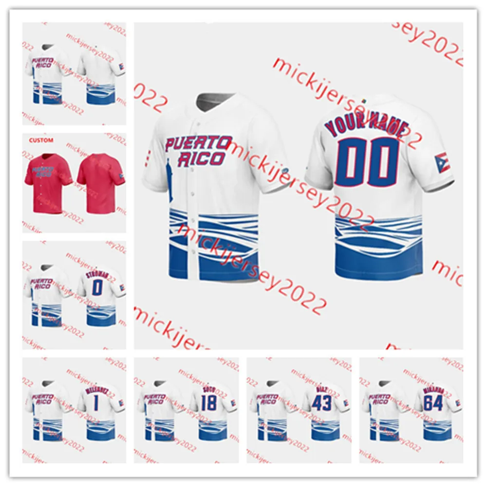 2023 WBC 푸에르토리코 야구 저지 Custom Stitched Mens Youth 21 Roberto Clemente 0 Marcus Stroman 1 MJ Melendez 4 Nelson Velazquez 5 Enrique Hernandez Jerseys