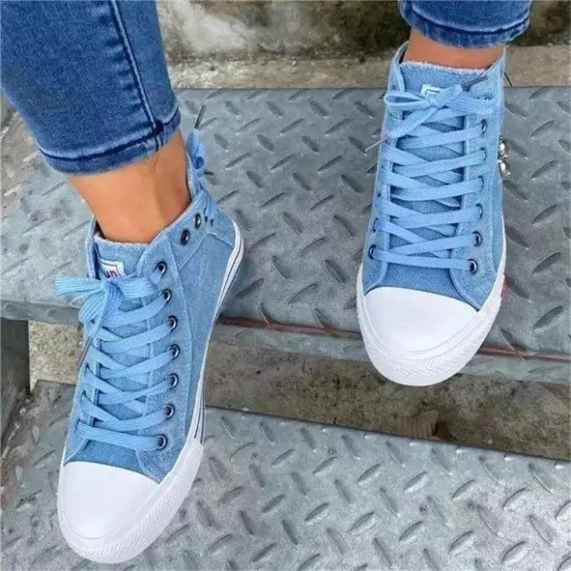 Dress Shoes Women Denim Flat Heel Round Toe Lace Up Skull Metal Decoration  High Top Comfortable Fashion Classic Platform Casual Sneakers 230316 From  Pu06, $19.58 | DHgate.Com