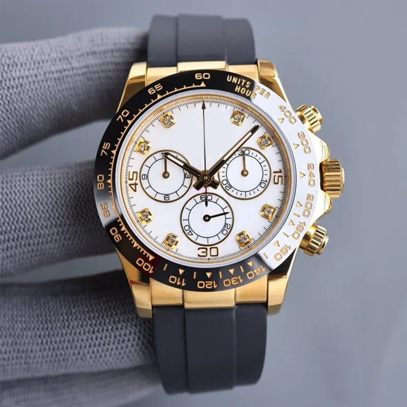 Met diamanten designer heren horloge st9 staal alle subdials werken 40 mm automatische mechanische beweging saffierglas keramische ringgouden wijzerplaat dhgate horloges 007