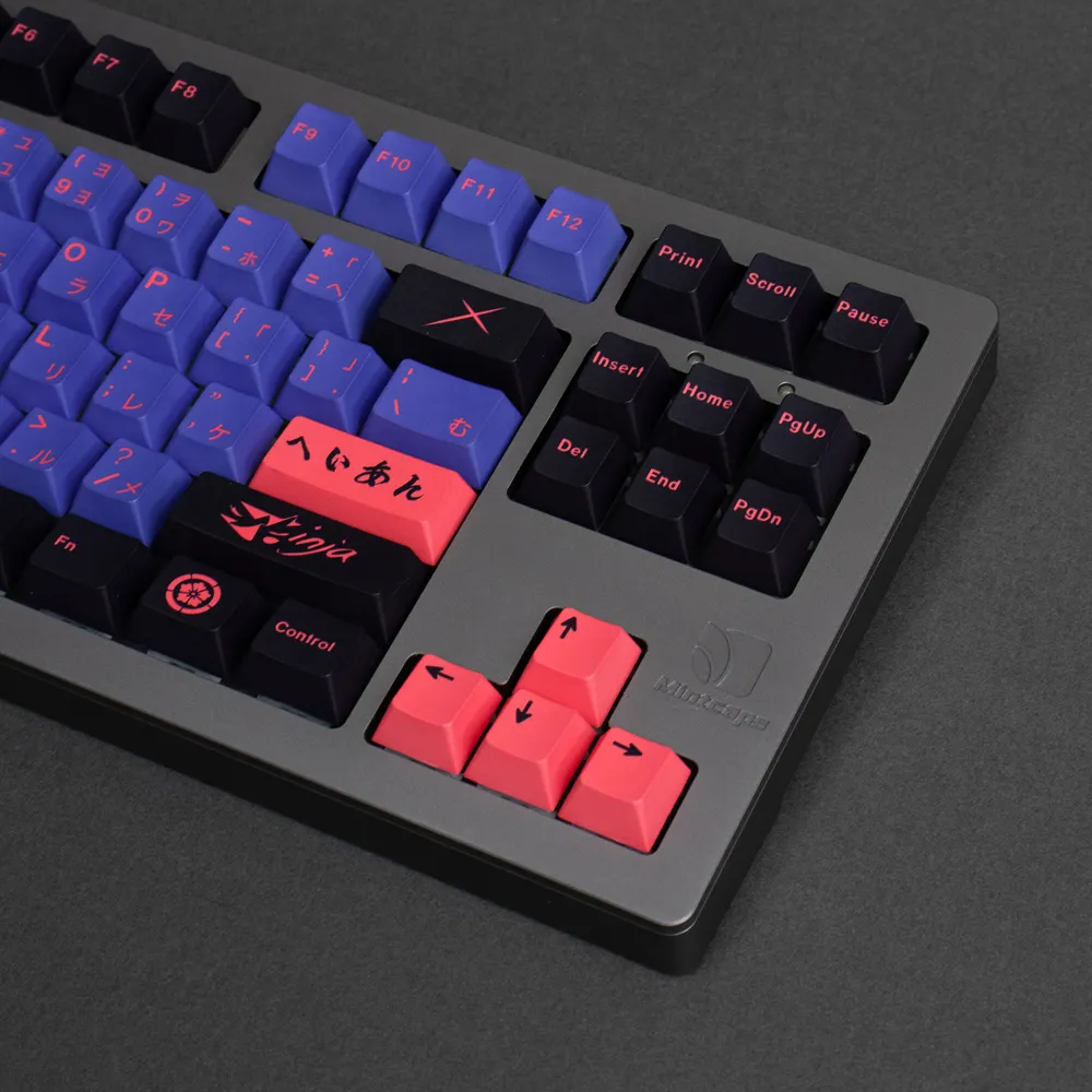 Tangentbordsklon Ninja Stor uppsättning Cherry Profile PBT KeyCap Dye-Sub English Custom Personality KeyCaps för Mechanical Keyboard 61/64/68