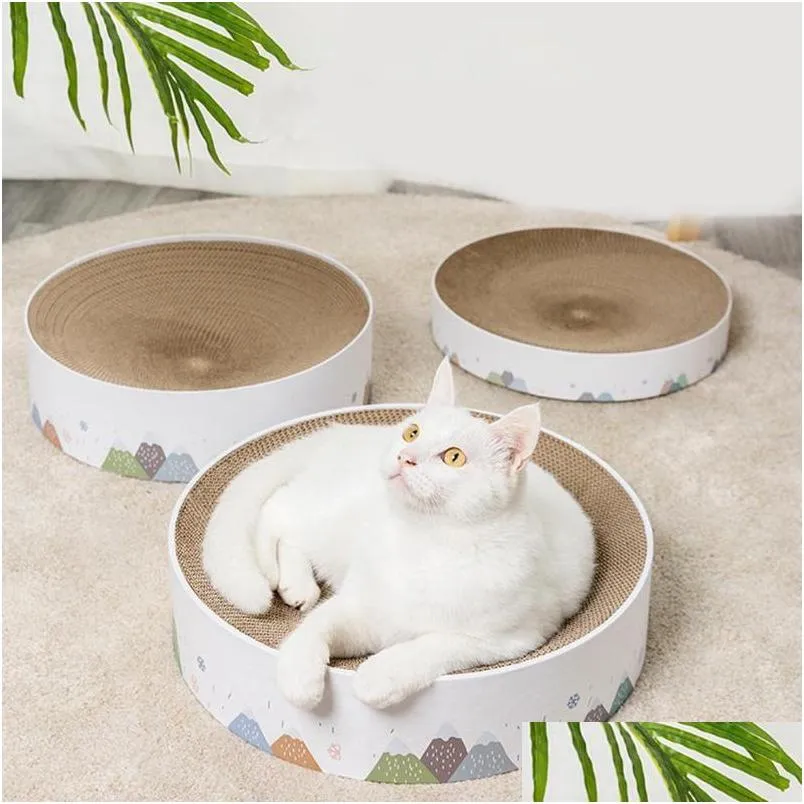 Cat Toys Nail Grinder Bowl Shape Nest Pet Scratch Corrugated Paper Plate Dog Grab Basin Claw Scratcher Board Furniture Protection Dr Dhzxg