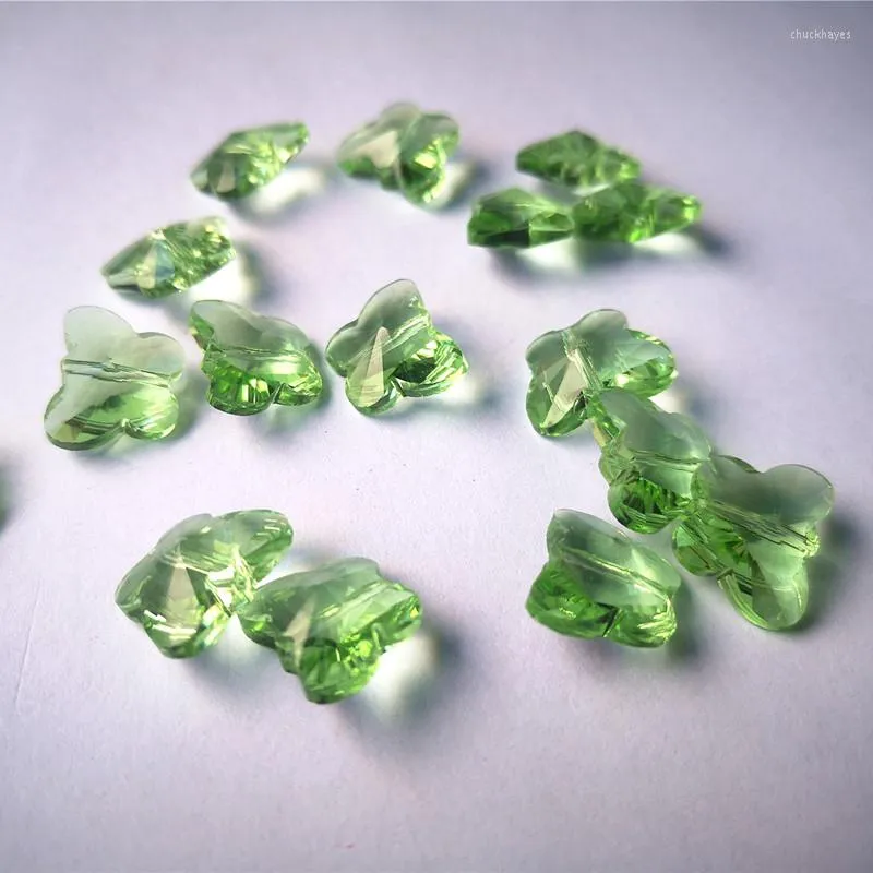 Ljuskrona kristall toppkvalitet 100 st/parti 14mm ljusgrön fasetterad fjärilspärlor 1 hål för stenar diy girlandsträngar dekor