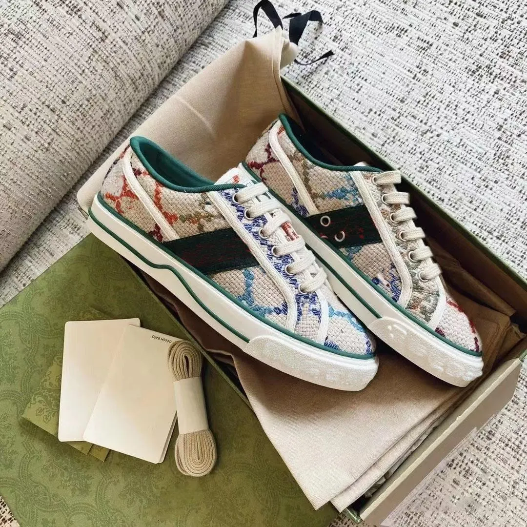 2023 Tennis 1977 Scarpe casual in tela Luxurys Designer Scarpe da donna Italia Striscia Web verde e rossa Suola in gomma per cotone elasticizzato Piattaforma bassa Top Uomo donna Sneaker