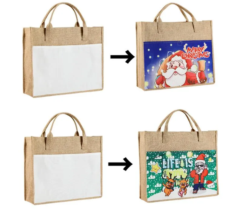 USA Local warehouse Sublimation Jute Tote Bags with Handles Reusable Linen Grocery Shopping Bag Blank Burlap Storage Bag for Woman DIY Decoration 43*35cm