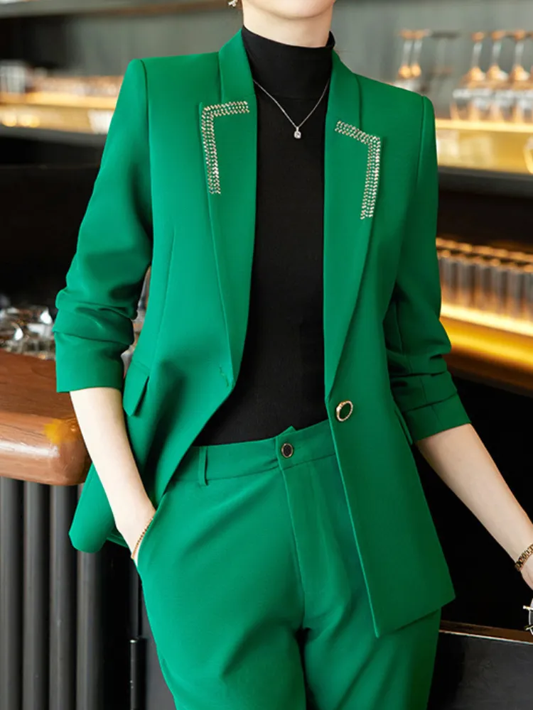 Women's Suits Blazers Women Elegant Casual Blazer Pantsuit Vintage Office Business Jackets Straight Trousers Suit Female Fashion 2 Pieces Outfits 230316