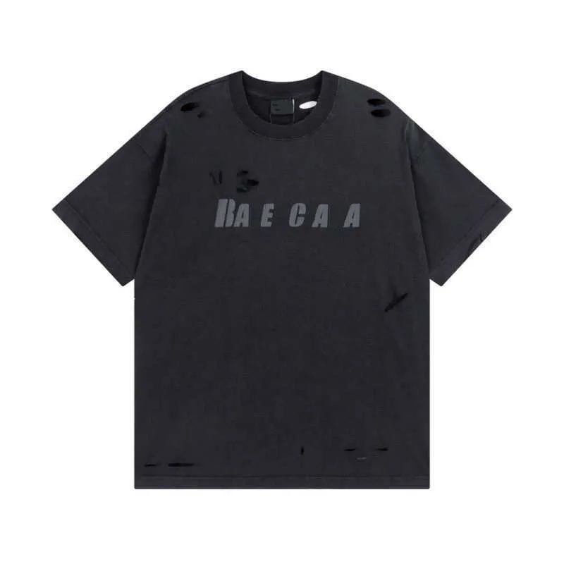 Designer Luxury Balencigas Classic Printed T-Shirt Men's And Women's Fashion Comfortable And Fashionable Versatile Loose Hole Top