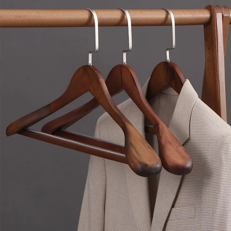 Hangers rekken houten jas hanger brede schouder niet -slip broek balk pak kledingrek huisgarderobe kast organisator luxe houten kleding hanger 230316