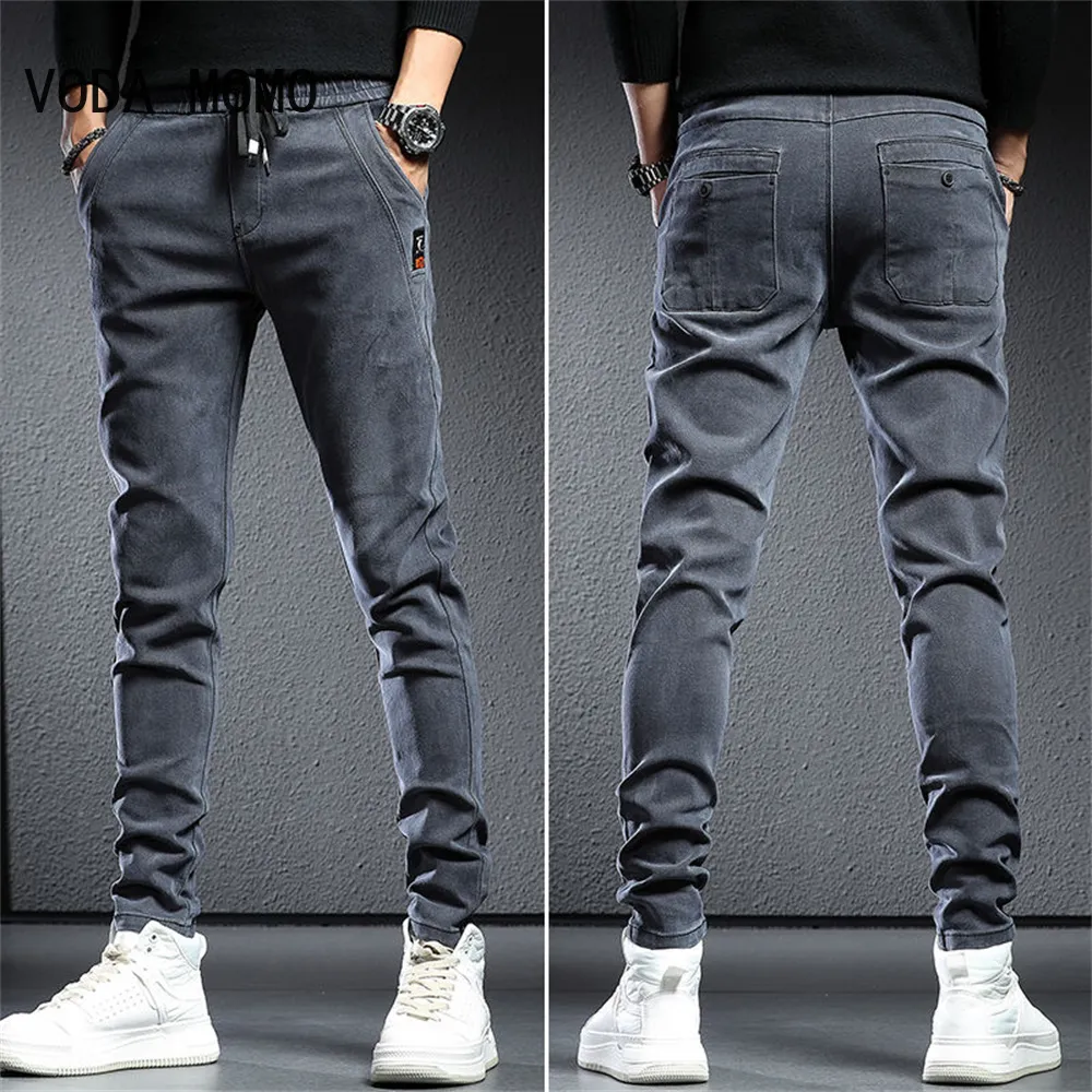 Мужские джинсы весна лето черные серые грузовые джинсы мужская уличная одежда для джинсовой джинсовой брюки мужчины мешковатые гарем джинсовые брюки грузовые брюки мужчины джинсы 230316