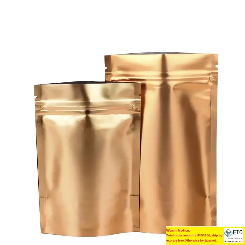 Stand Up Gold Aluminum Foil Bag For Dried Food Snack Powder Package Resealable Doypack Mylar Package
