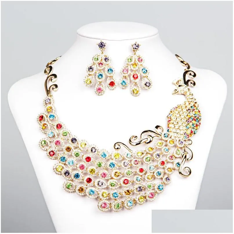 Schmuck Luxus Phoenix Zubehör Strass Halskette Ohrringe Braut Sets Colorf Braut Halsketten 15092 Drop Lieferung Party Dhvet