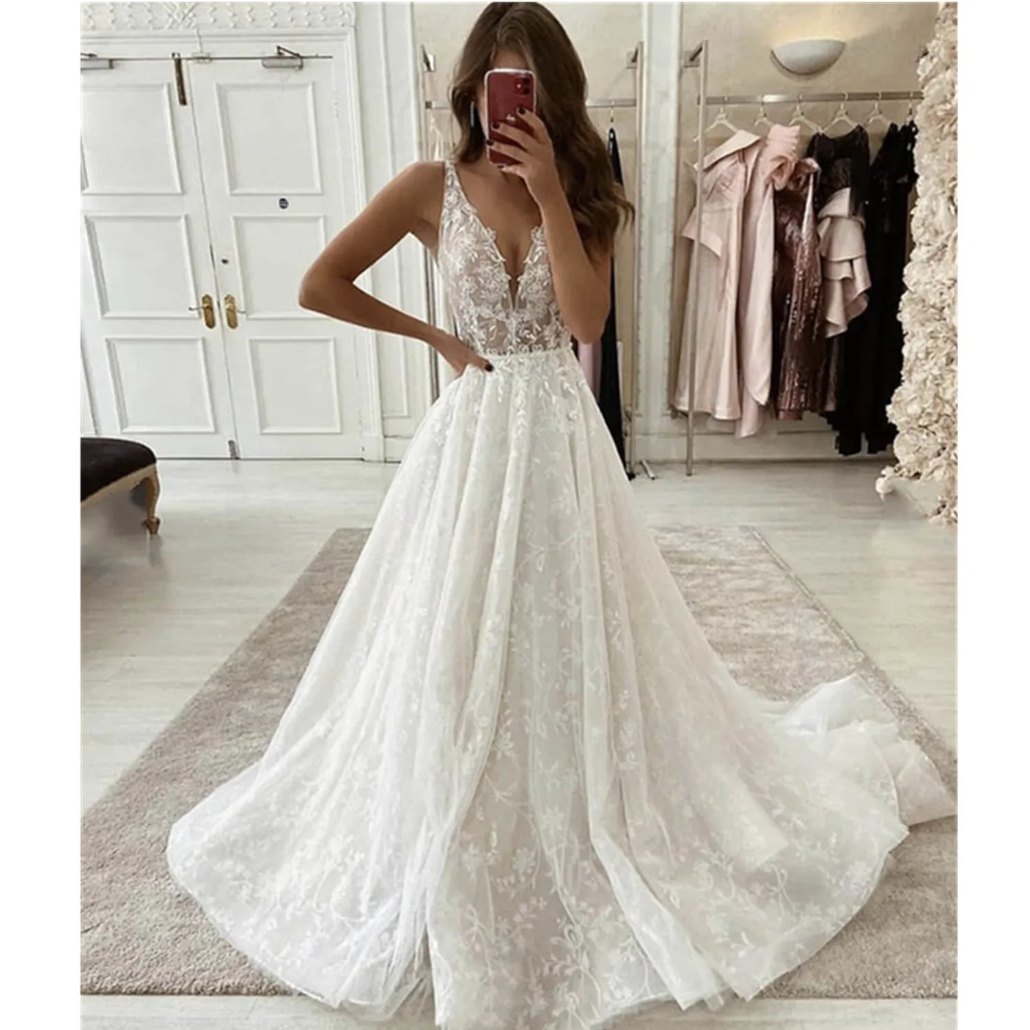 Bridal Dresses Wedding Gowns 2023 V-neck Summer Beach Boho Appliques A Line Backless Custom Made