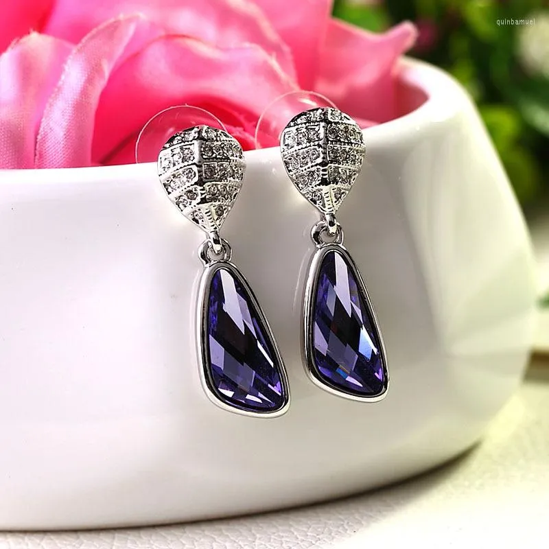 Pendientes de tuerca ER-00328, joyería de cristal austriaco auténtico, lujo plateado para mujer, regalos de San Valentín de tendencia 2023