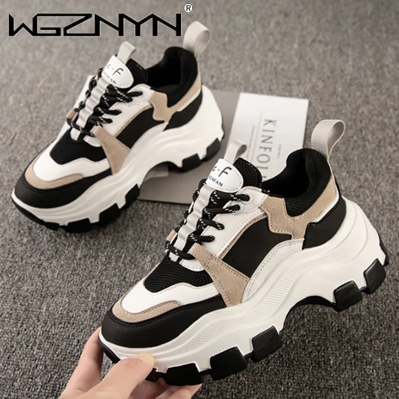 Dress Shoes Brand Women Chunky Sneakers Vulcanize Shoes Korean Fashion Female Black White Platform Thick Sole Sneaker Casual Shoes Woman 230316