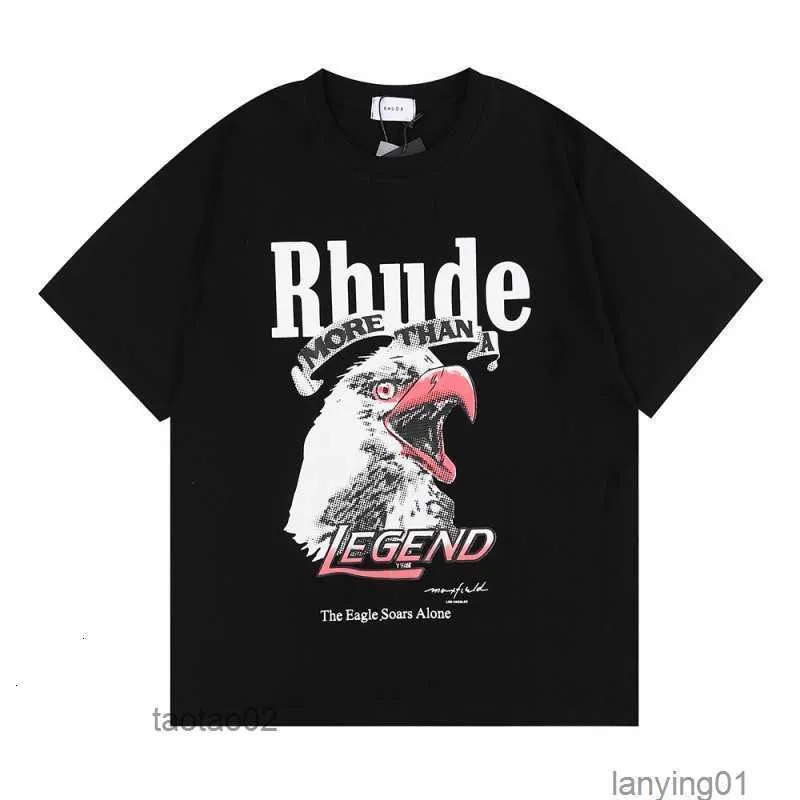 Mens t Shirt Eagle Print Doodle High Street Cotton Top Men Casual Rhude T-shirt Streetwearqu7p