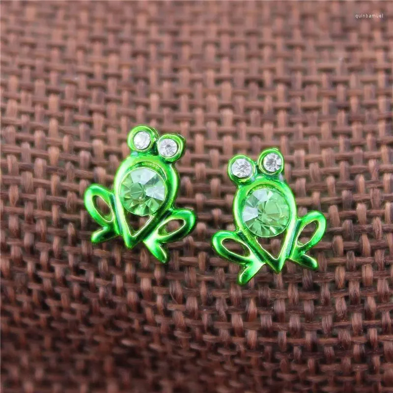 Stud -oorbellen schattig groene kleine kikker kristal dames mode creativiteit grappige zirkoon sieraden geschenken persoonlijkheidsaccessoires