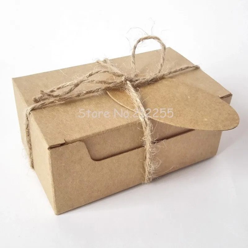 50 Boîtes Berlingot En Carton Kraft - Dimensions 9x6,5x2,5 Cm - Avec Corde De Chanvre - Style Vintage écologique - Pour Dragées, Bonbons, Faveurs Mariage