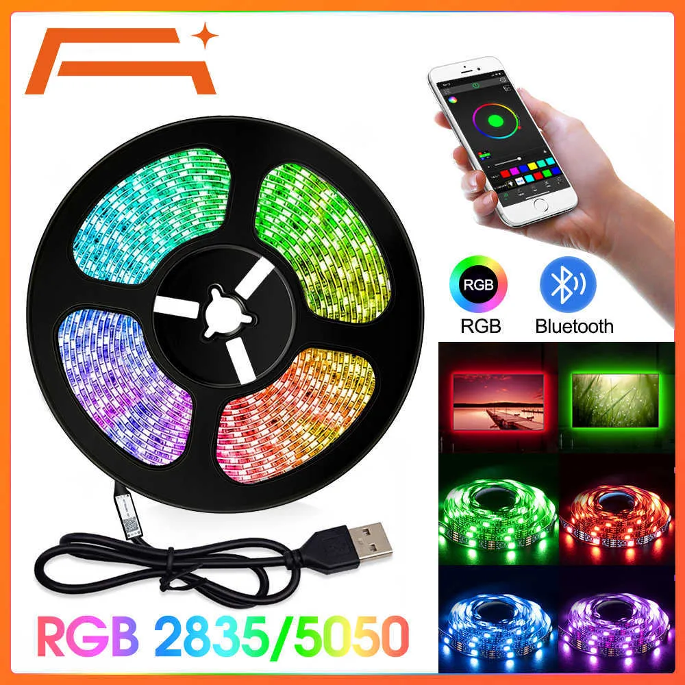 LED -remsor LED -remsa ljus 5050 RGB 5V USB LED -band Bluetooth -appstyrning LED TV -bakgrundsbelysning USB Colorful LED -remsa för rumsdekoration P230315