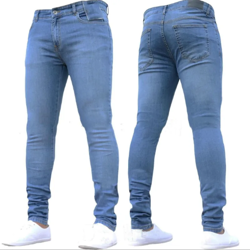 Herr jeans herrar byxor hög midja blixtlås jeans casual smala byxor manliga överdimensionerade pennbyxor denim magra jeans för män 230316